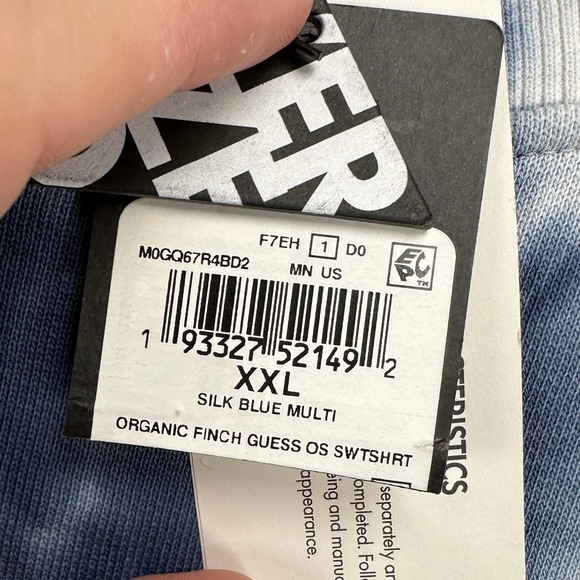 Guess Organic Cotton Fitch Sweatshirt Crew Neck Mens 2XL Silk Blue Tie Dye NEW - Picture 1 of 10